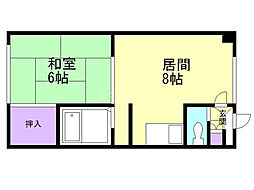 コーポ・ブルースカイ 1LDKの間取図画像