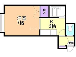 パステル月寒東A 1Kの間取図画像