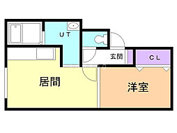ゆもとハイツC 1LDKの間取図画像