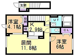 ラパーチェ大和 2LDKの間取図画像
