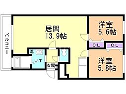 パラドール21 2LDKの間取図画像