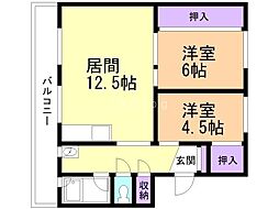 ビレッジハウス栗山1号棟 2LDKの間取図画像