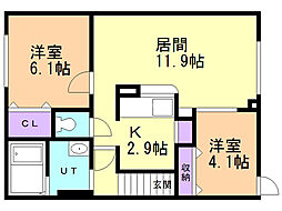 パーク水明B 2LDKの間取図画像