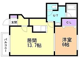 サンクリオージュ弐番館 1LDKの間取図画像