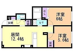 K&M4 2LDKの間取図画像