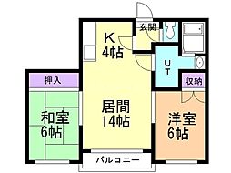 エルカーサ 2LDKの間取図画像