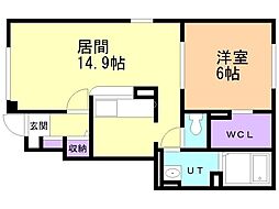 リバティーパーオン 1LDKの間取図画像