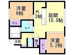 モントワールメゾン弐番館 2LDKの間取図画像