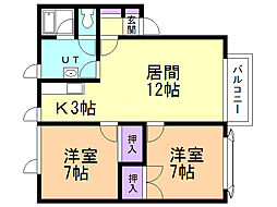 ハイムFU3 2LDKの間取図画像