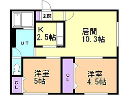 アプリーラ中央町C 2LDKの間取図画像