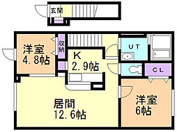パーク水明D 2LDKの間取図画像