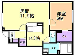 パーク水明B 1LDKの間取図画像
