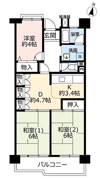 URポートアイランド ｜兵庫県神戸市中央区港島中町3丁目(賃貸マンション3DK・2階・64.48㎡)の写真 その2