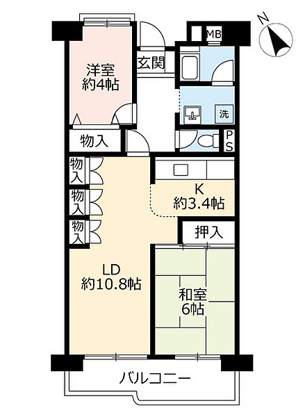 URポートアイランド ｜兵庫県神戸市中央区港島中町3丁目(賃貸マンション2LDK・1階・64.48㎡)の写真 その2