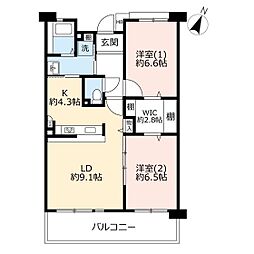 UR都市機構グリーンヒルズ御影7号棟 2LDKの間取図画像