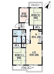 UR都市機構鹿の子台北ハイツ2号棟 3LDKの間取図画像