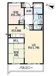 UR都市機構フレール芦屋朝日ケ丘5号棟 2LDKの間取図画像
