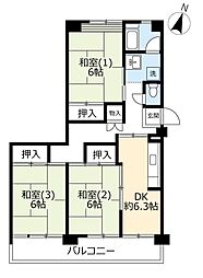 UR都市機構ポートアイランド団地61号棟 2LDKの間取図画像