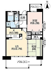 UR都市機構グリーンヒルズ六甲1号棟 2LDKの間取図画像