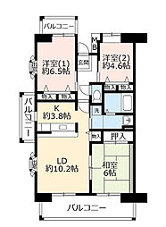 UR都市機構ルゼフィール井吹台5号棟 3LDKの間取図画像