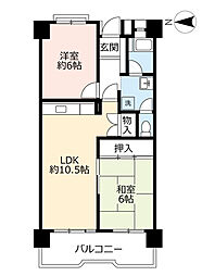 UR都市機構ポートアイランド団地55号棟 2LDKの間取図画像