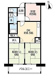 UR都市機構グリーンヒルズ鷹取1号棟 3DKの間取図画像