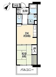 UR都市機構キャナルタウンウエスト12号棟 1DKの間取図画像