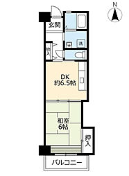 UR都市機構アクティ学園西町748号棟 1DKの間取図画像