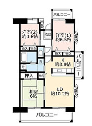 UR都市機構ルゼフィール井吹台6号棟 3LDKの間取図画像