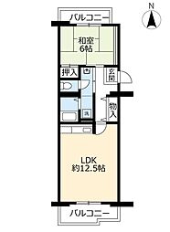 UR都市機構アクティ学園西町748号棟 1LDKの間取図画像