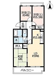 UR都市機構アクティ学園西町748号棟 3LDKの間取図画像