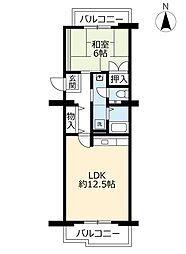 UR都市機構アクティ学園西町748号棟 1LDKの間取図画像
