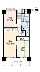 UR都市機構ポートアイランド団地55号棟 2LDKの間取図画像