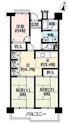 UR都市機構ポートアイランド団地57号棟 3DKの間取図画像