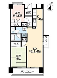 UR都市機構ポートアイランド団地61号棟 2LDKの間取図画像