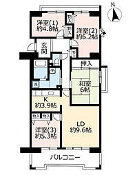 UR都市機構ルゼフィール名谷東421号棟 4LDKの間取図画像