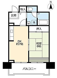 UR都市機構アクティ学園西町740号棟 1DKの間取図画像