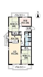 UR都市機構アクティ学園西町748号棟 3LDKの間取図画像