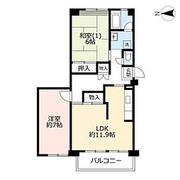 UR都市機構ポートアイランド団地61号棟 2LDKの間取図画像