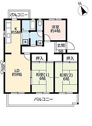 UR都市機構アミティ学園西町団地712号棟 3LDKの間取図画像