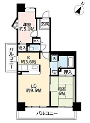 UR都市機構ルネシティ脇浜町3号棟 2LDKの間取図画像