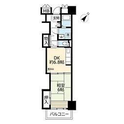 UR都市機構キャナルタウンウエスト4号棟 1DKの間取図画像