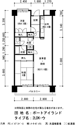 UR都市機構ポートアイランド団地61号棟 2LDKの間取図画像