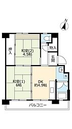 UR都市機構逆瀬川団地7号棟 2DKの間取図画像