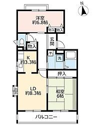 UR都市機構フレール宝塚御殿山8号棟 2LDKの間取図画像