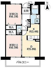 UR都市機構パークタウン西武庫20号棟 2DKの間取図画像