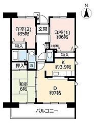 UR都市機構パークタウン西武庫9号棟 3DKの間取図画像