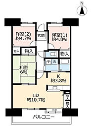 UR都市機構パークタウン西武庫4号棟 3LDKの間取図画像