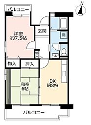 UR都市機構アルビス伊丹千僧9号棟 2DKの間取図画像