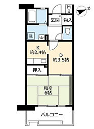 UR都市機構アルビス寺本9号棟 1DKの間取図画像